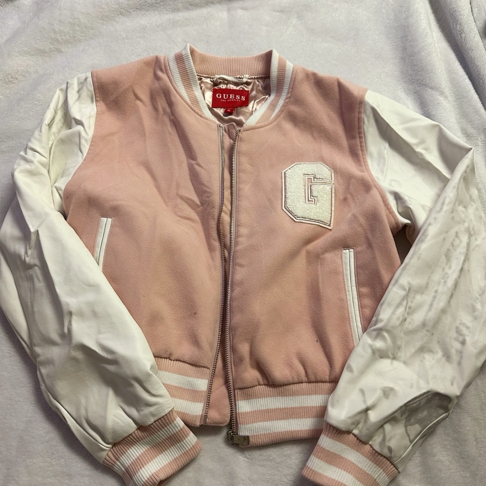 Guess Blush Pink and White varsity Jacket